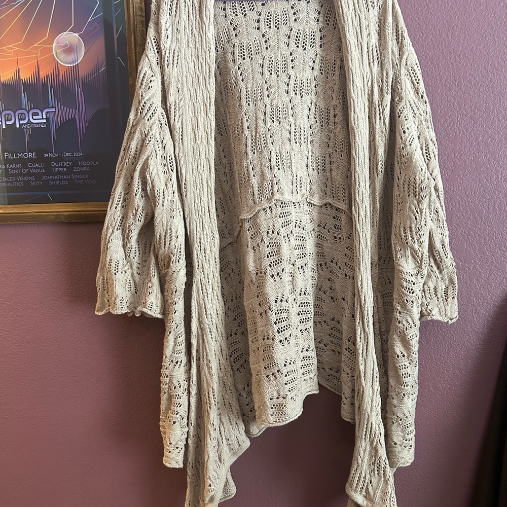 Cream Open Knit Drape Cardigan
